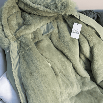 Trench Coat Feminino com Pelúcia e Capuz Forglows