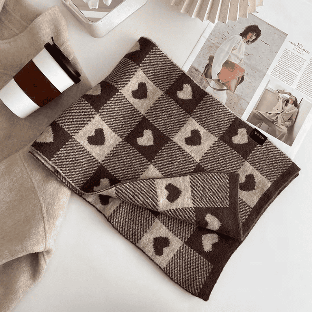 Cachecol Feminino Xadrez com Corações Forglows