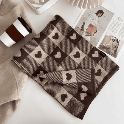 Cachecol Feminino Xadrez com Corações Forglows